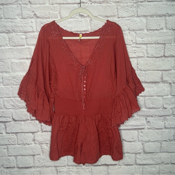 Free People Women's Far From Heaven Romper in Coral Red - Picture 6 of 16